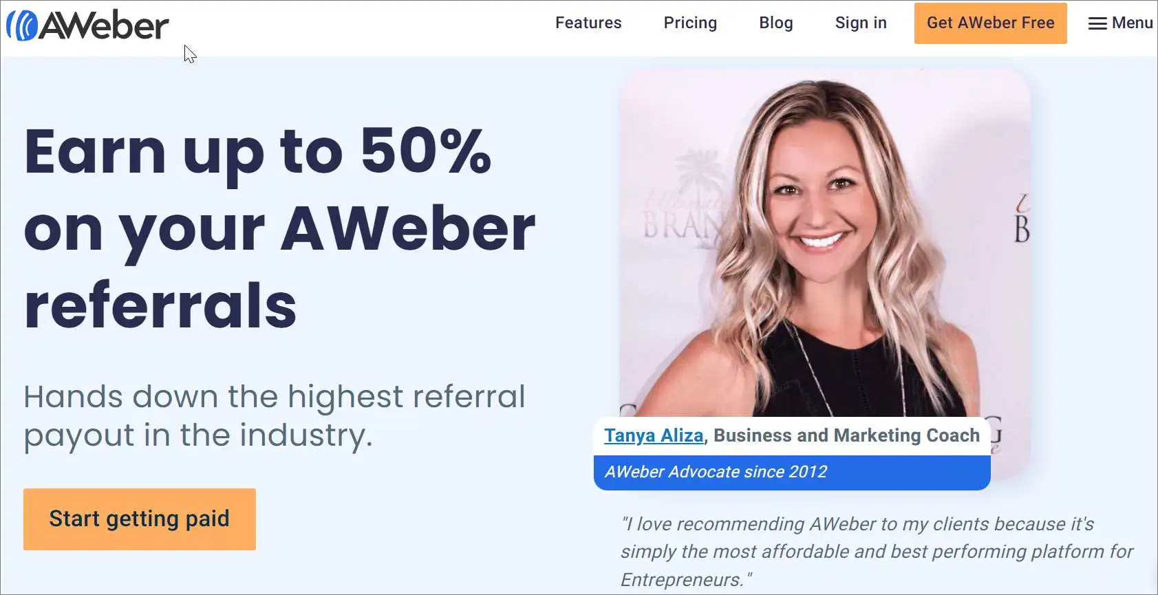 AWeber affiliate program offering up to 50 percent commission for promoting email marketing SaaS software