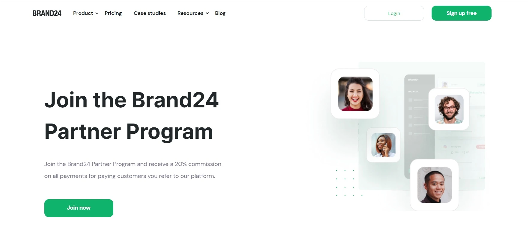 Brand24 partner program page offering recurring commission through SaaS affiliate programs