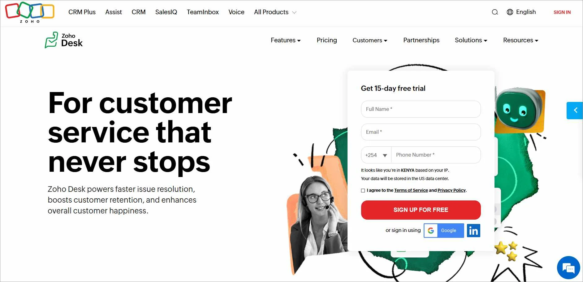 Zoho Desk customer support software offering ticketing and automation features as a HappyFox alternative