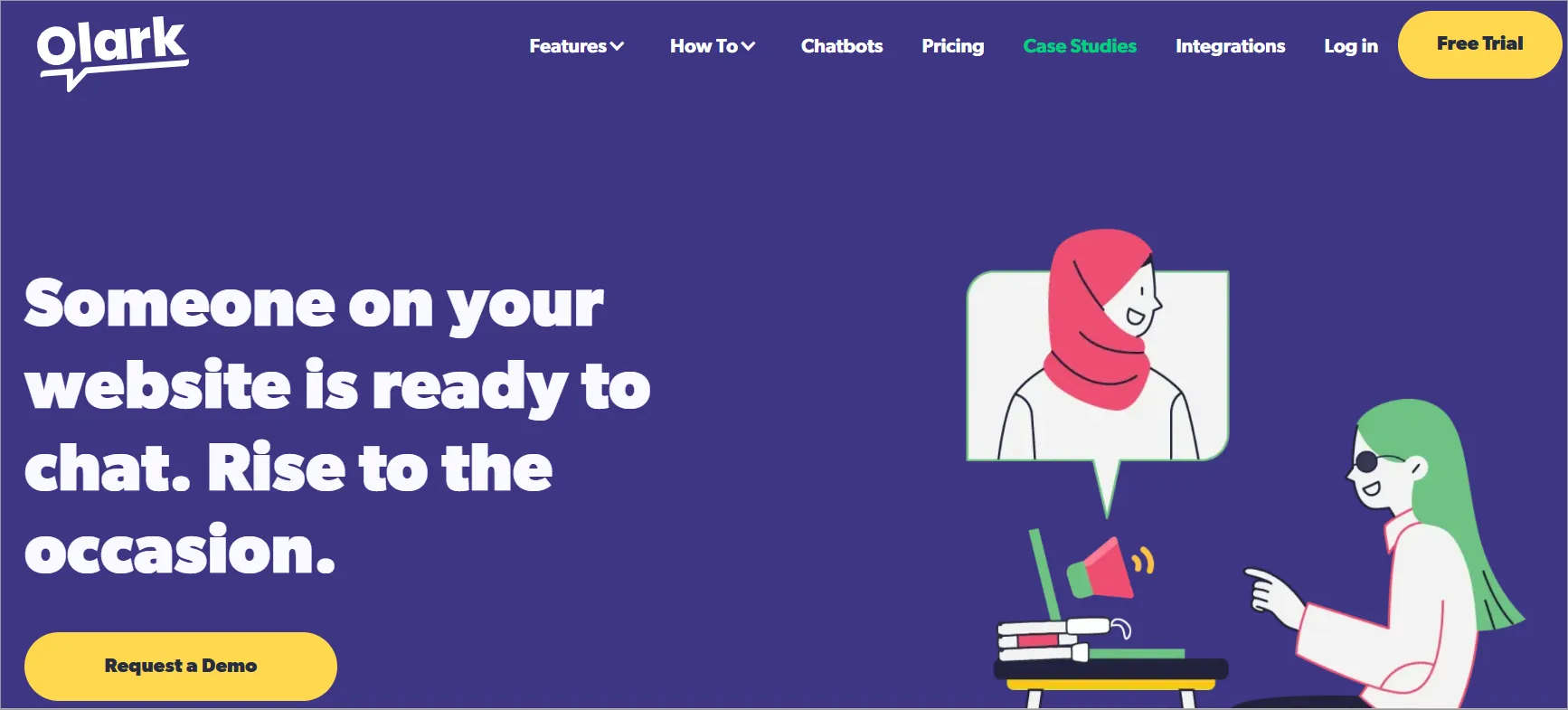 Olark live chat software presented as a simple Intercom alternative for real-time customer support.