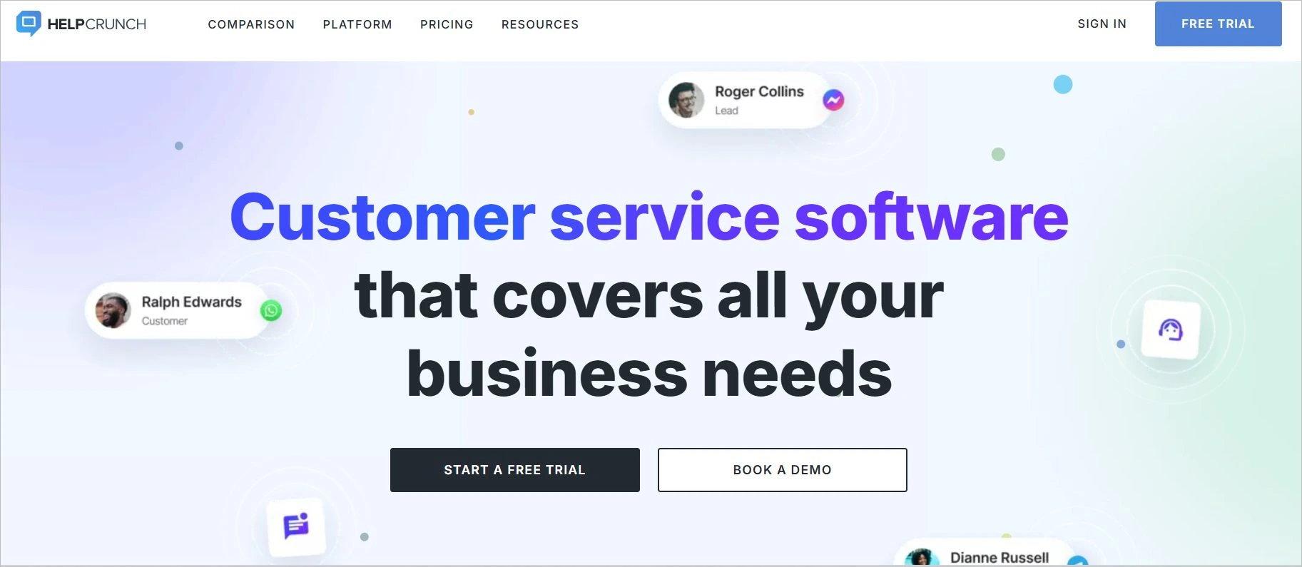 HelpCrunch customer support software shown as an affordable Intercom alternative for live chat and customer engagement.