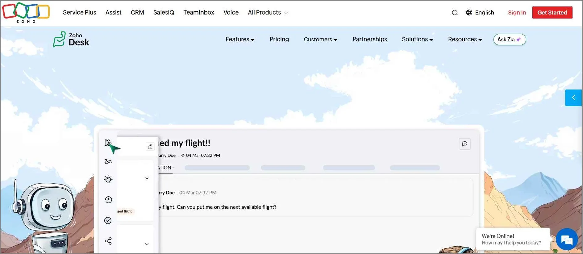 Zoho Desk customer service software shown as an affordable Intercom alternative with omnichannel support