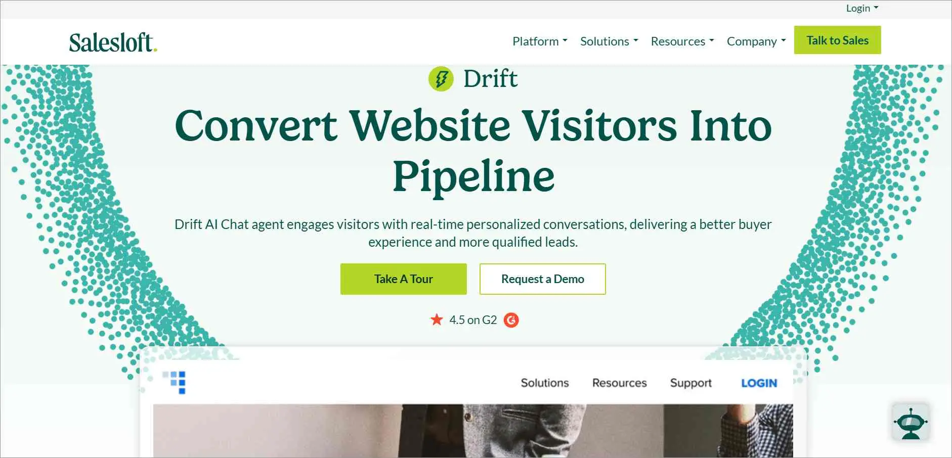 Drift platform displayed as an Intercom alternative focused on conversational live chat and customer engagement.