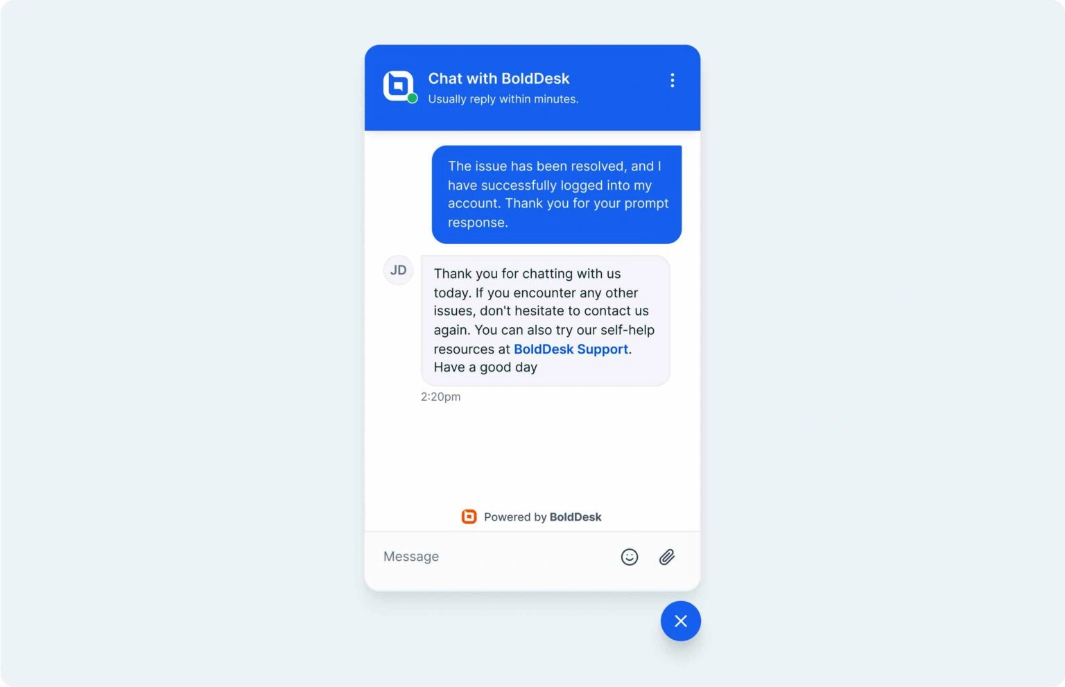 Live chat examples for closing the chat