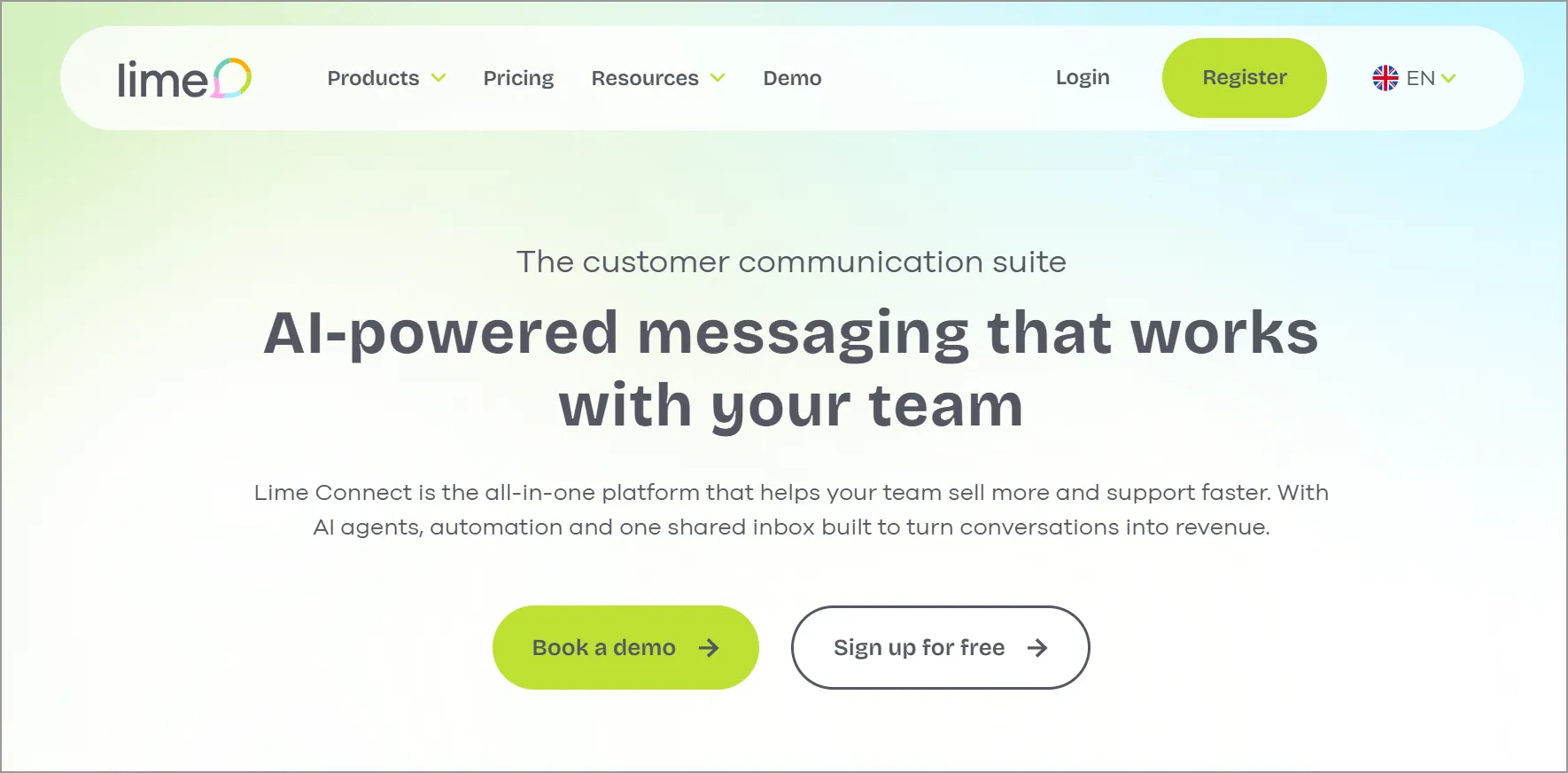Lime Connect live chat widget with AI-powered messaging for customer support teams