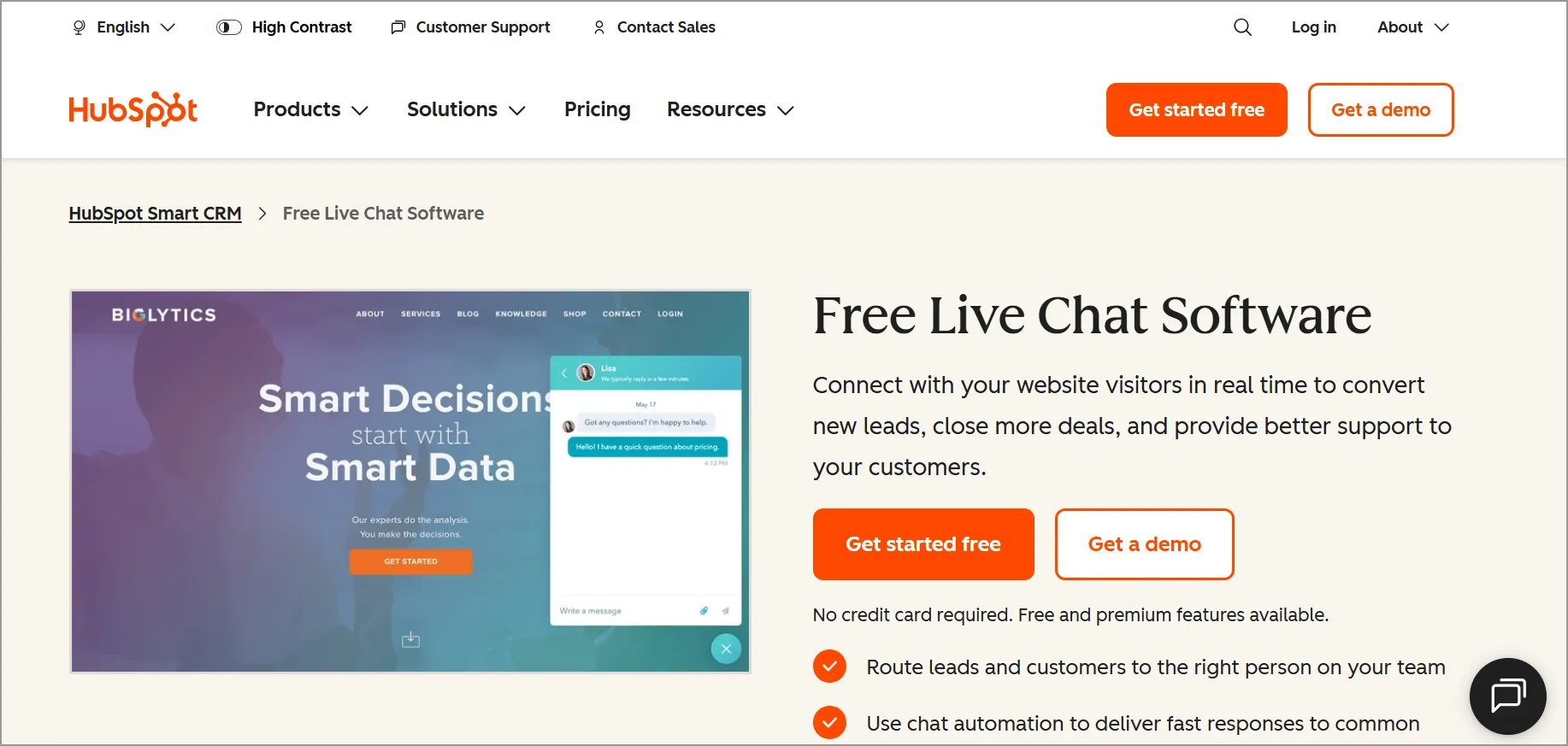 HubSpot live chat widget for websites enabling real-time customer support and lead engagement