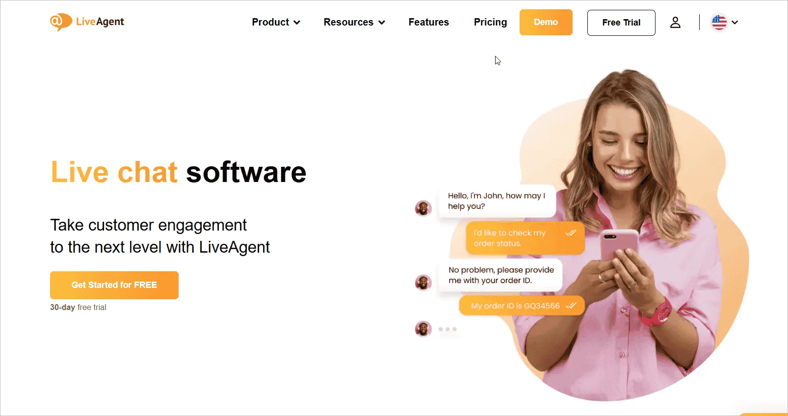 LiveAgent live chat widget for websites offering real-time chat support and customer service tools