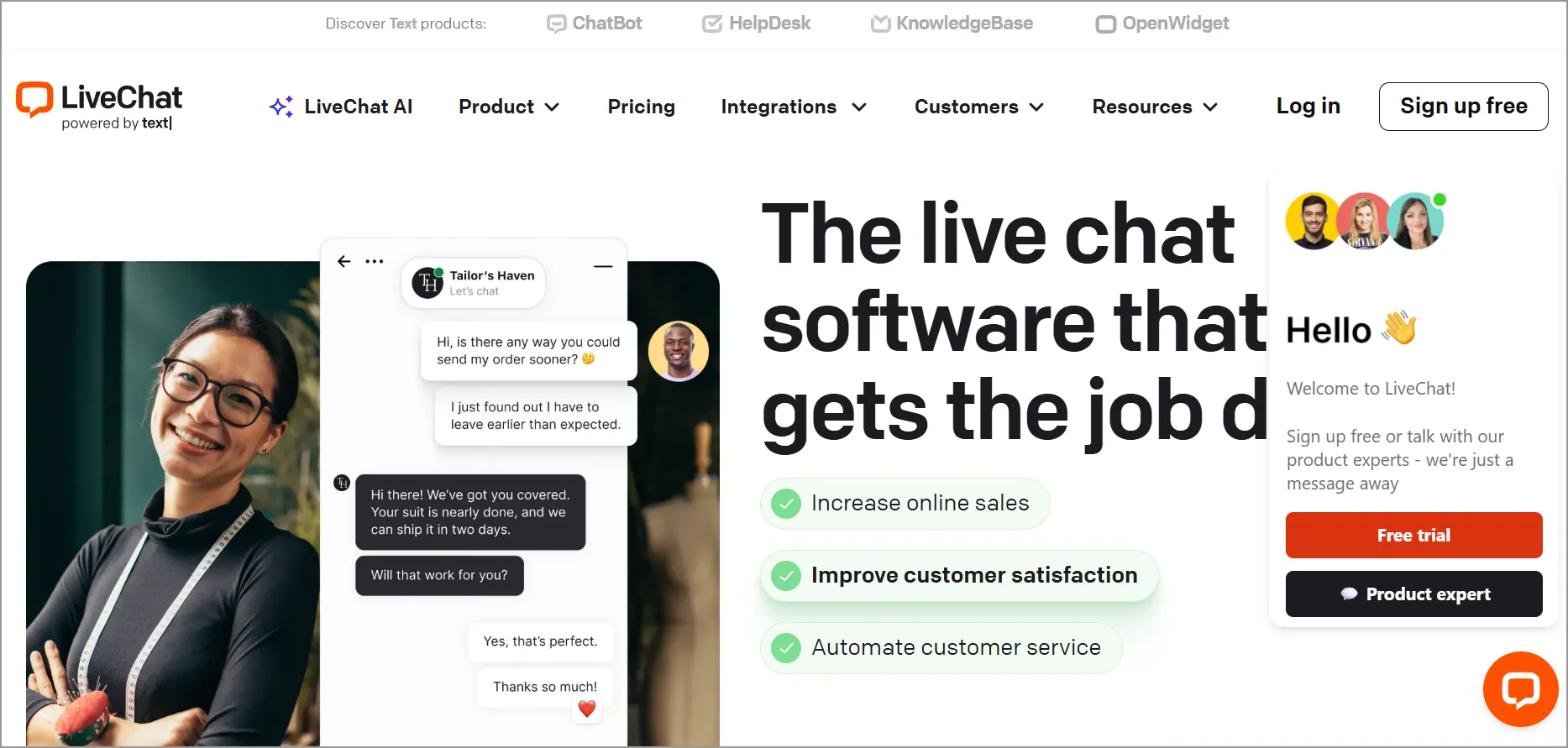 LiveChat software live chat widget for websites to improve customer service and online engagement
