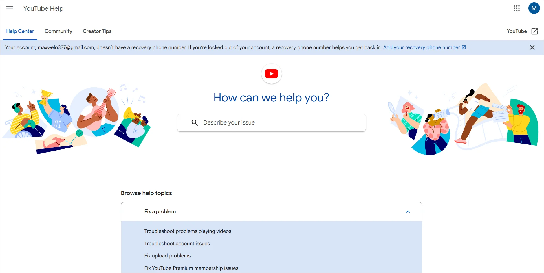 YouTube FAQ page example showing help center layout with frequently asked questions for creators and users