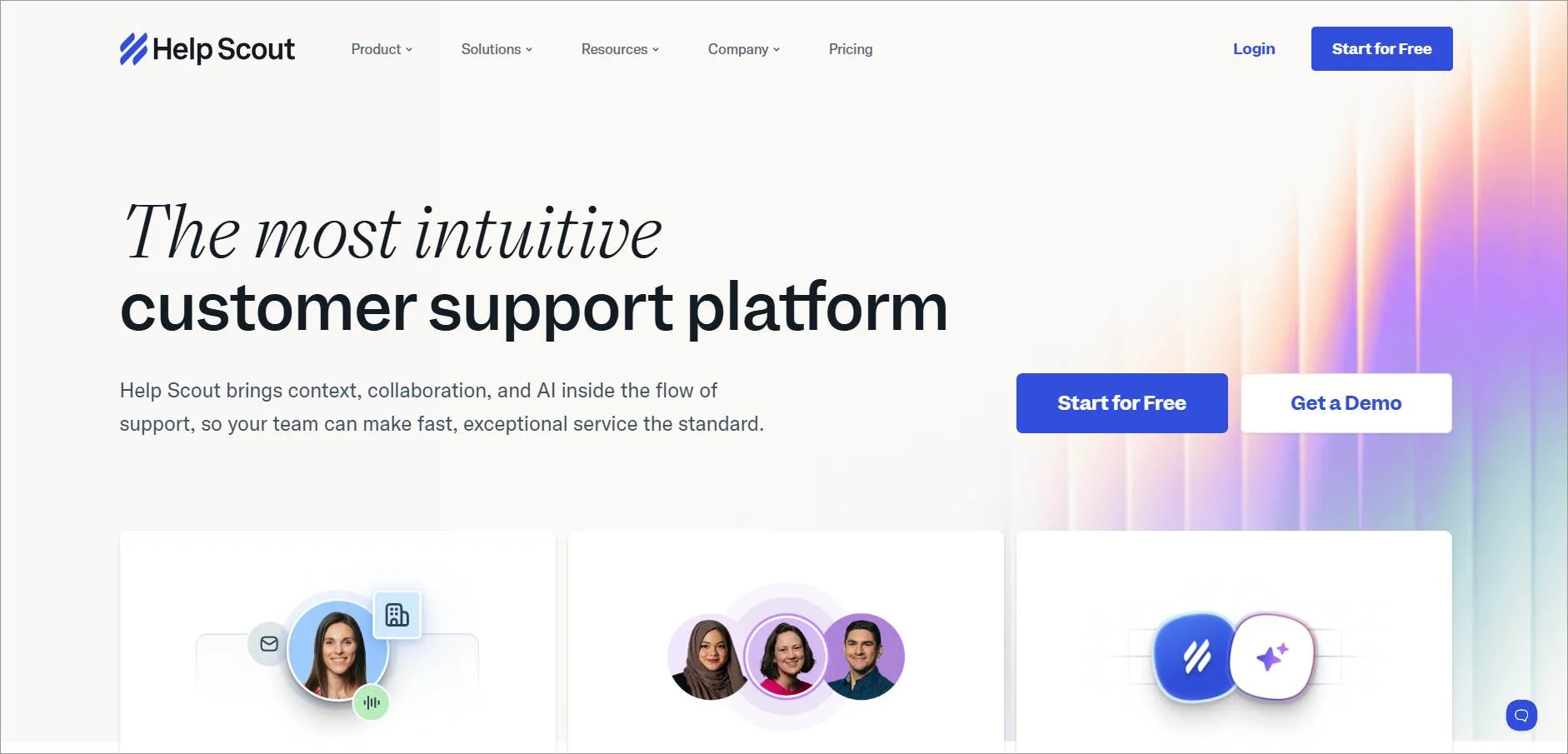 Best Ticketing system Help Scout software homepage with AI support features, free trial, and pricing.