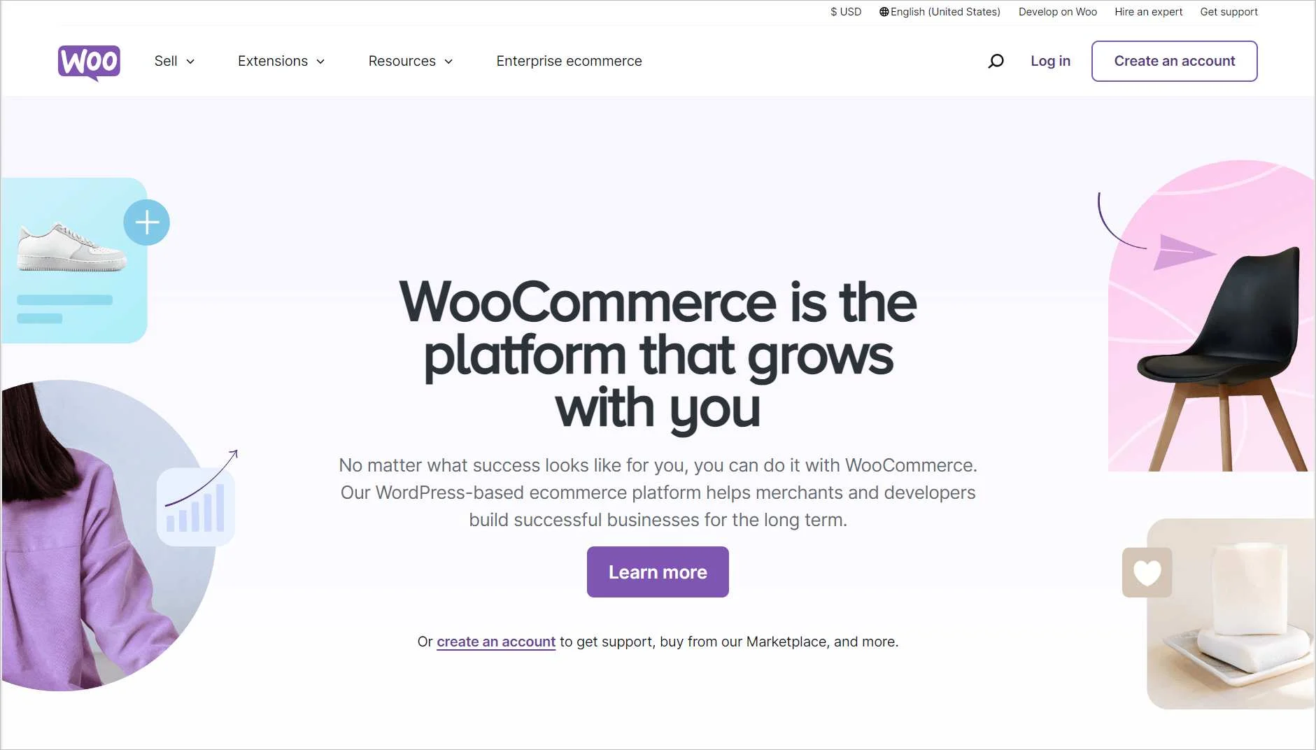 WooCommerce webpage presenting an ecommerce growth platform with product visuals and messaging for scalable stores