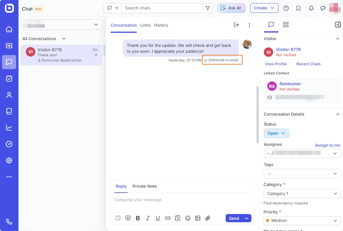 Live chat release: Inbound email support