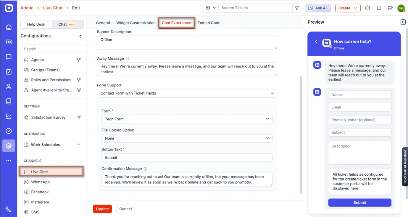 Live chat experience in BoldDesk