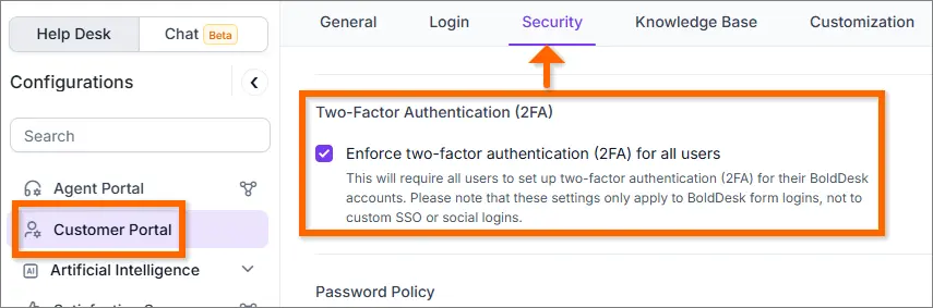 Enforce 2FA for Customer Portal