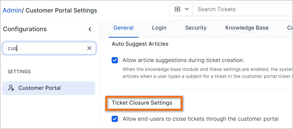 Admin portal settings screen showing configurations;