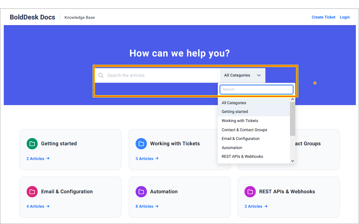 Provided option to filter the articles in selected category and sort search result by ranking