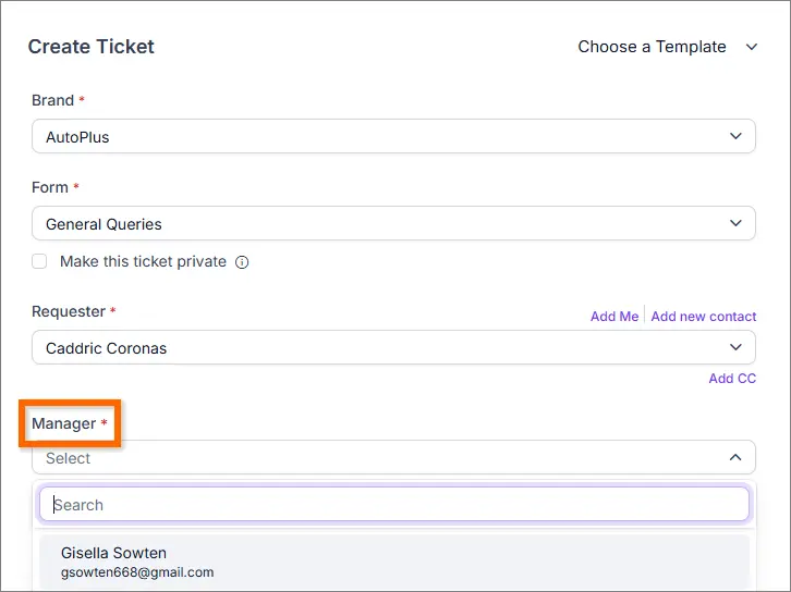 Adding a Manager Lookup Field to a Ticket Form