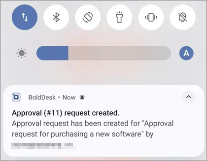 BoldDesk mobile notification: Approval request (#11) created for “Approval request to purchase new software license.”