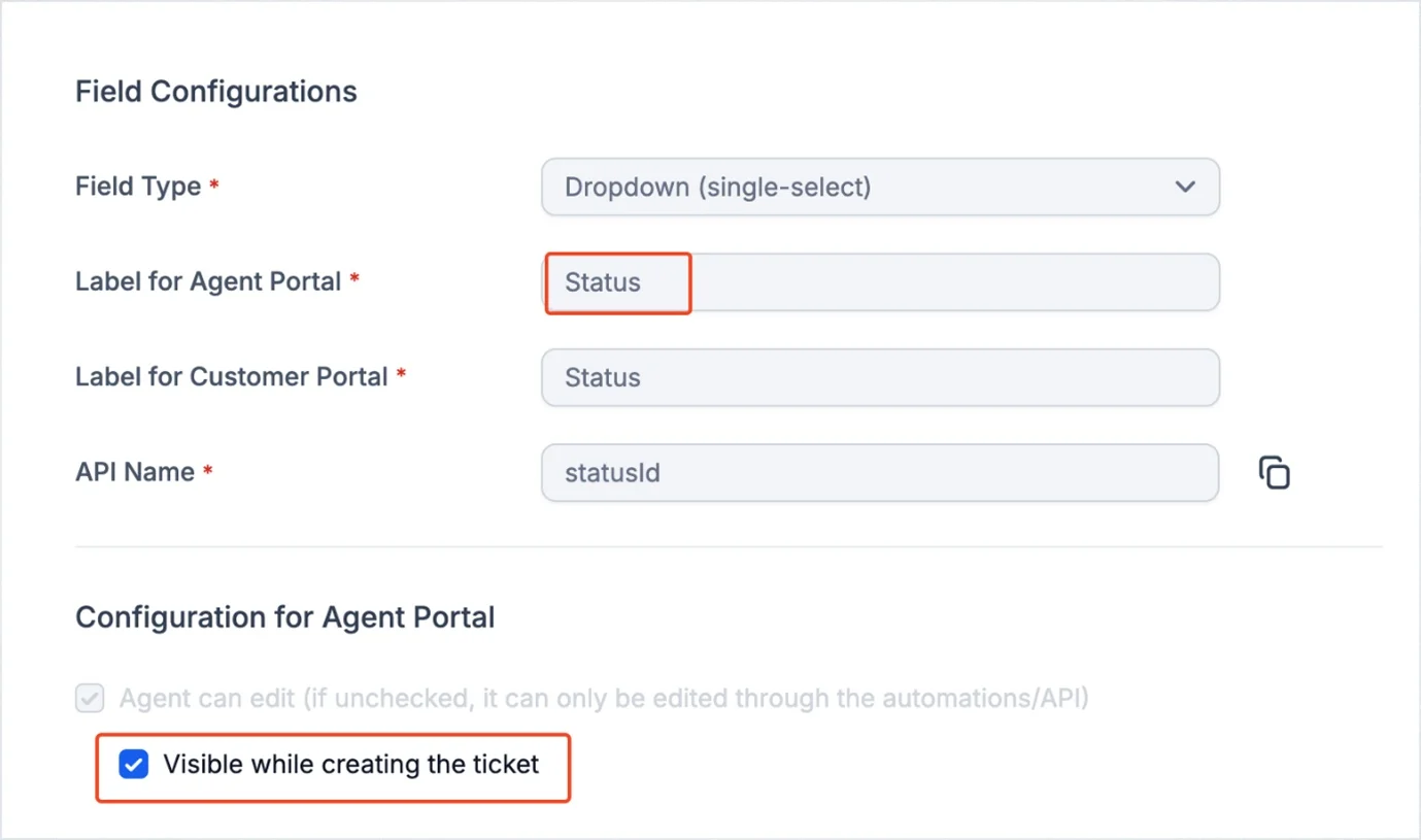 Configure the ticket status field