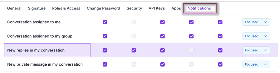 Push notification settings