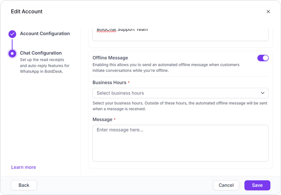 Offline Message Support Outside Business Hours