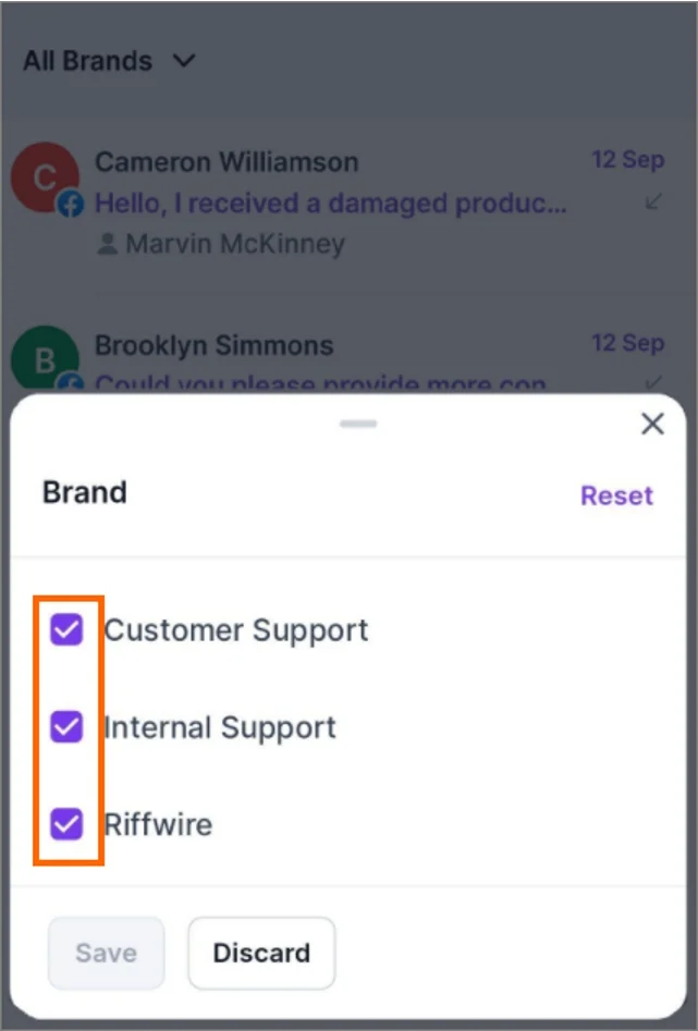 Effortlessly manage conversations with multi-brand chat selection