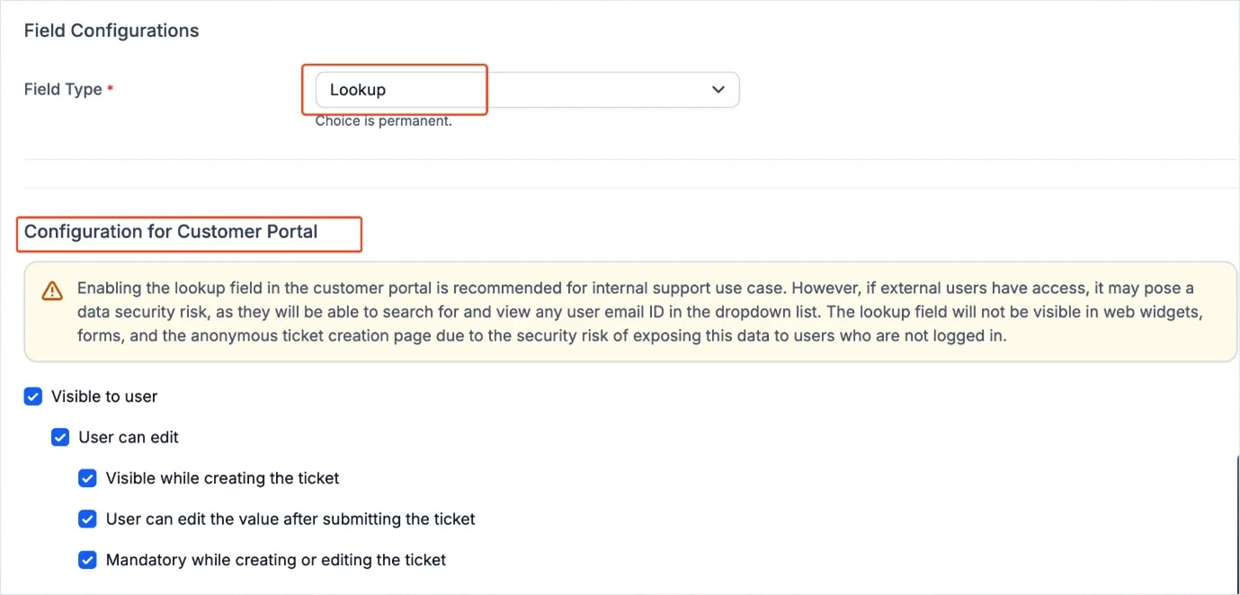 Lookup fields in the customer portal