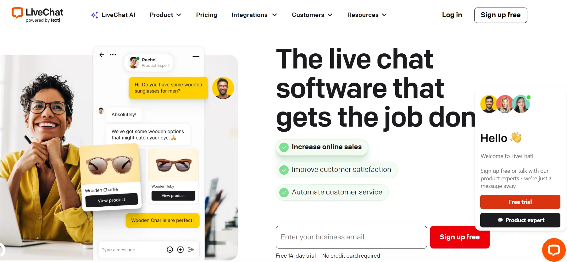 LiveChat ecommerce live chat software interface for improving online sales and customer engagement.