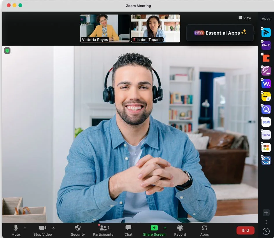 Zoom real time support session with video call interface showing multiple participants and collaboration tools
