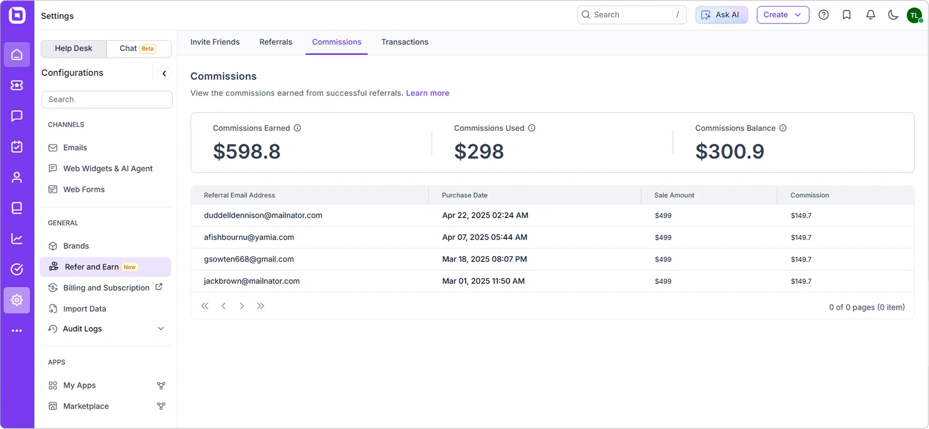 Accessing commissions information