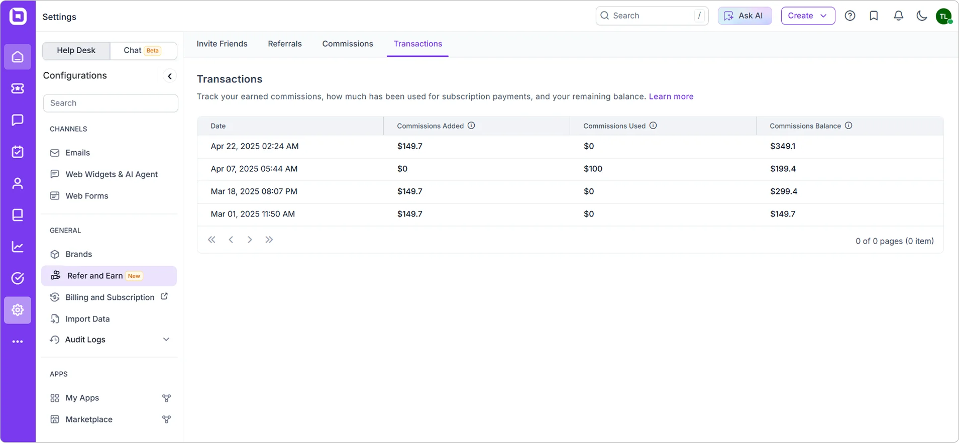 Viewing transaction history