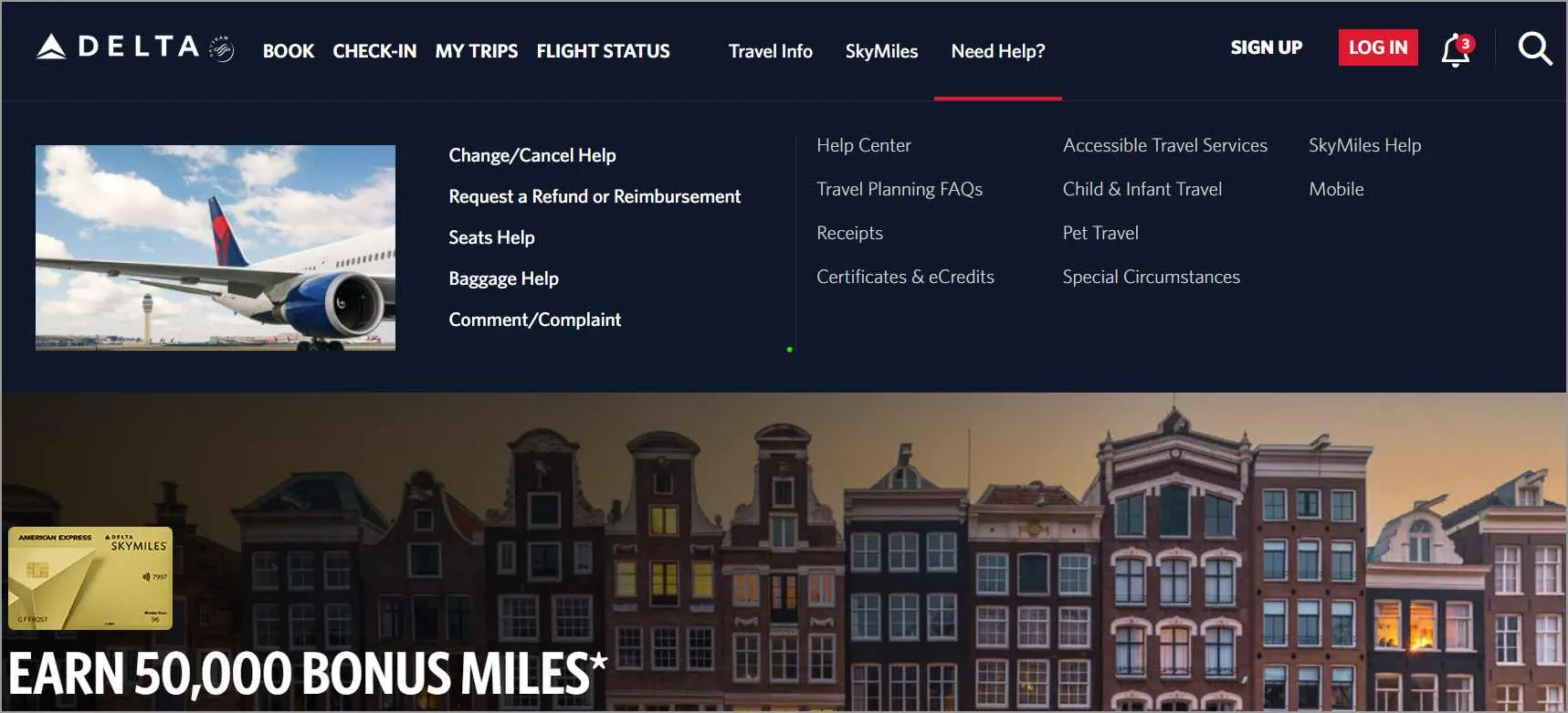 Delta Air Lines homepage