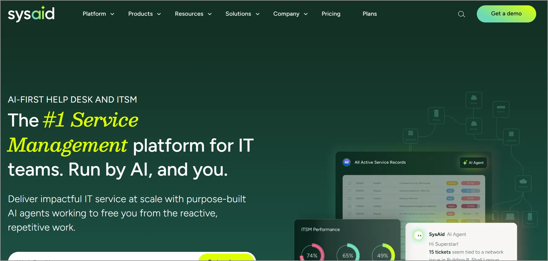 SysAid IT service management platform providing AI-powered cloud-based help desk and ticketing solutions.