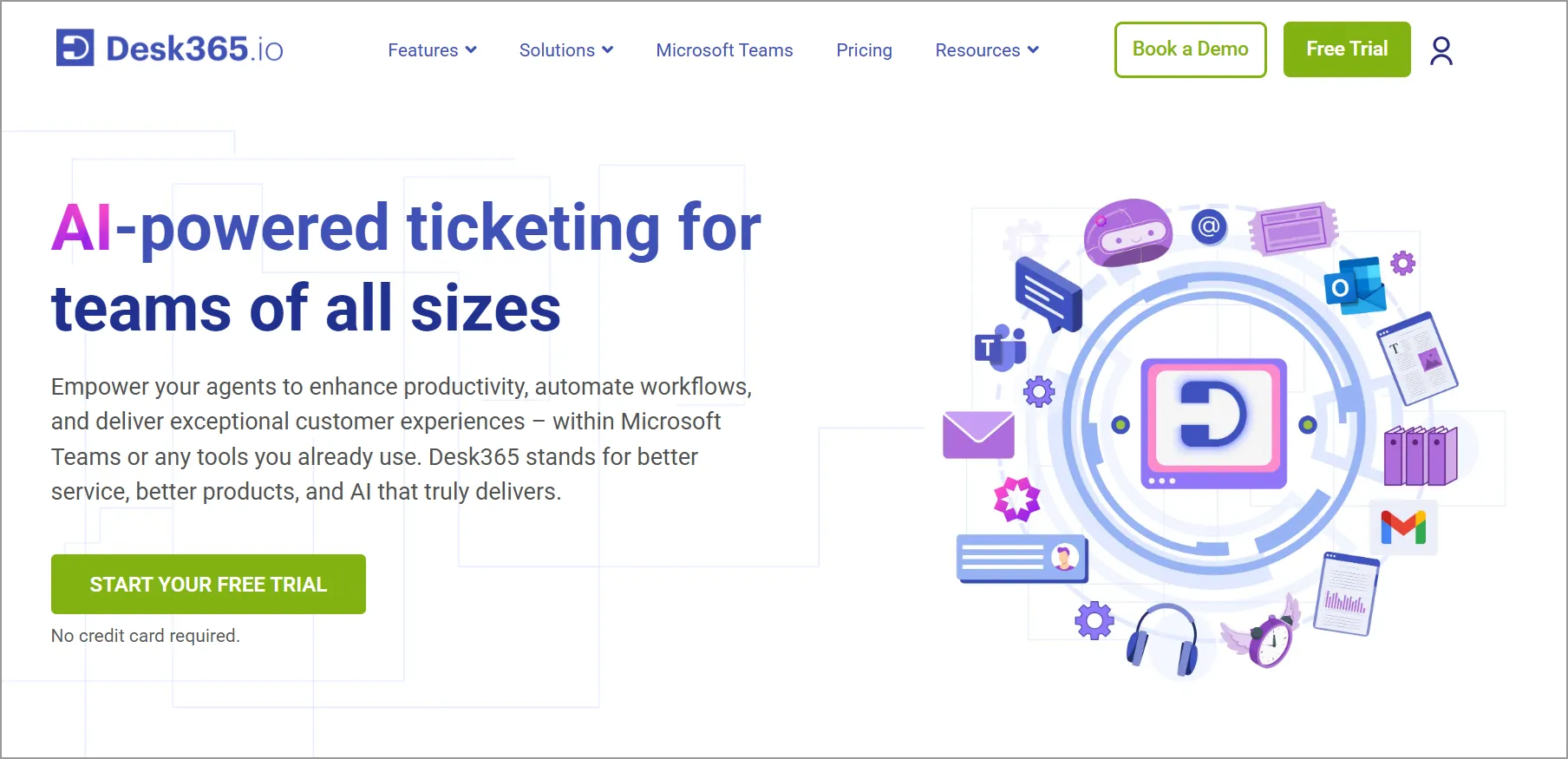 Desk365 cloud-based ticketing system offering AI-powered help desk software for Microsoft Teams support.