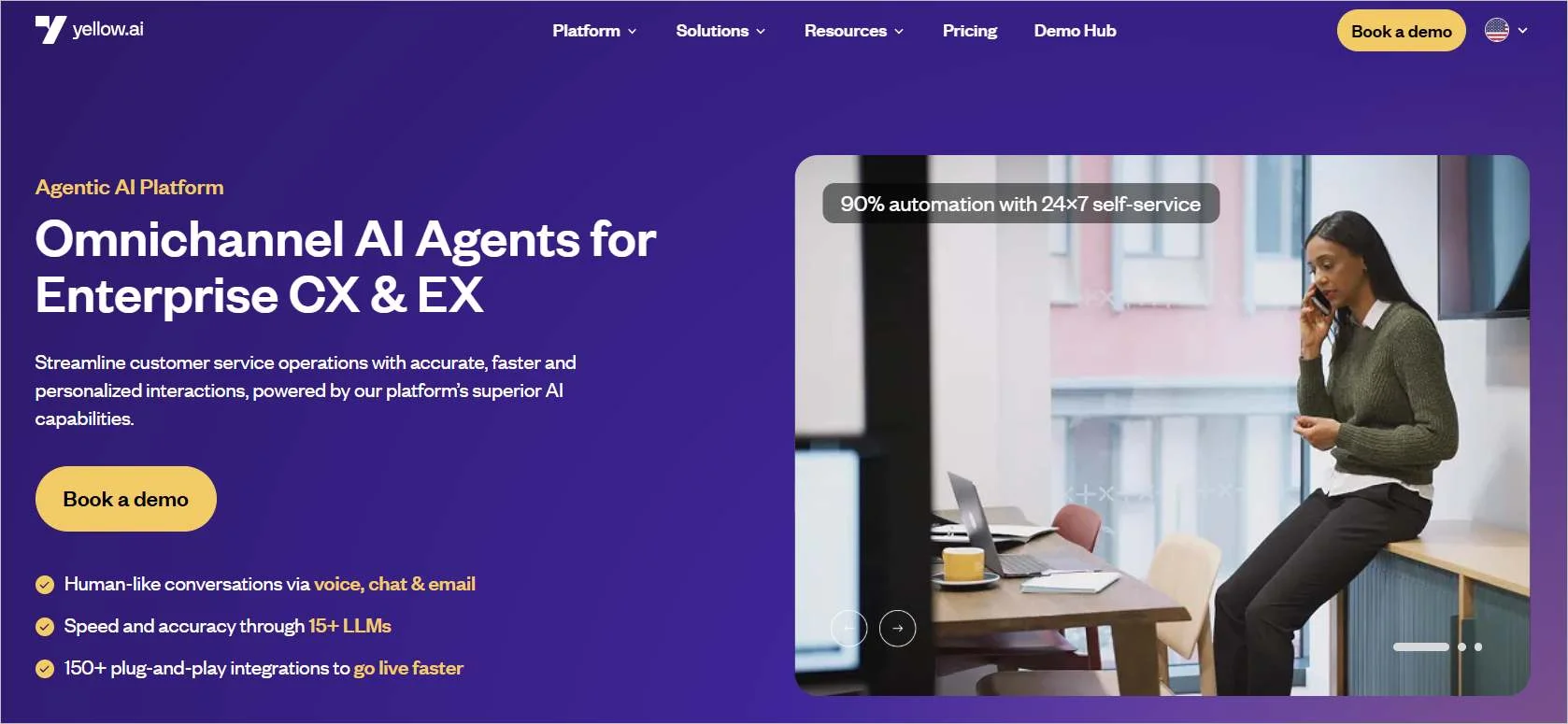 Enterprise AI customer experience platform emphasizing automated interactions and self‑service for large scale customer operations.