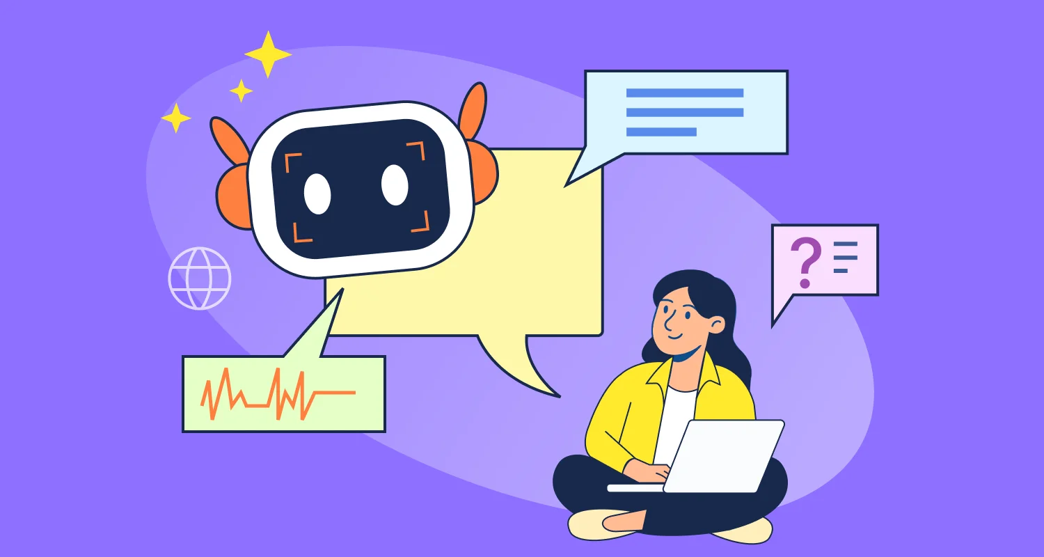 Generative AI in customer service illustration showing a chatbot assisting a user with real‑time responses
