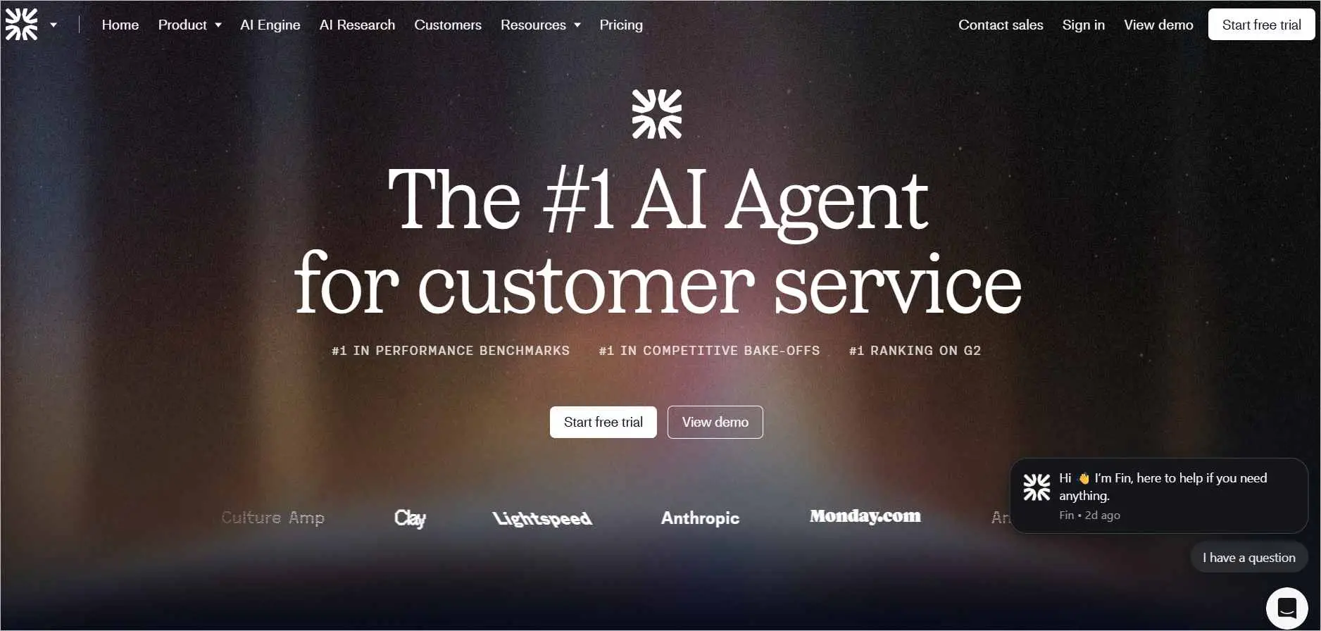 Homepage messaging positioning an AI agent platform for automated customer conversations and workflow‑driven engagement.