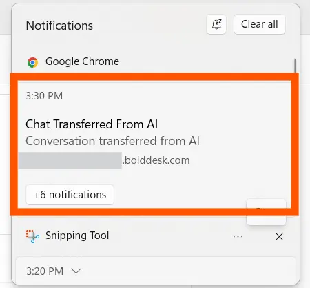 Push Notification when AI transfers chat to agent