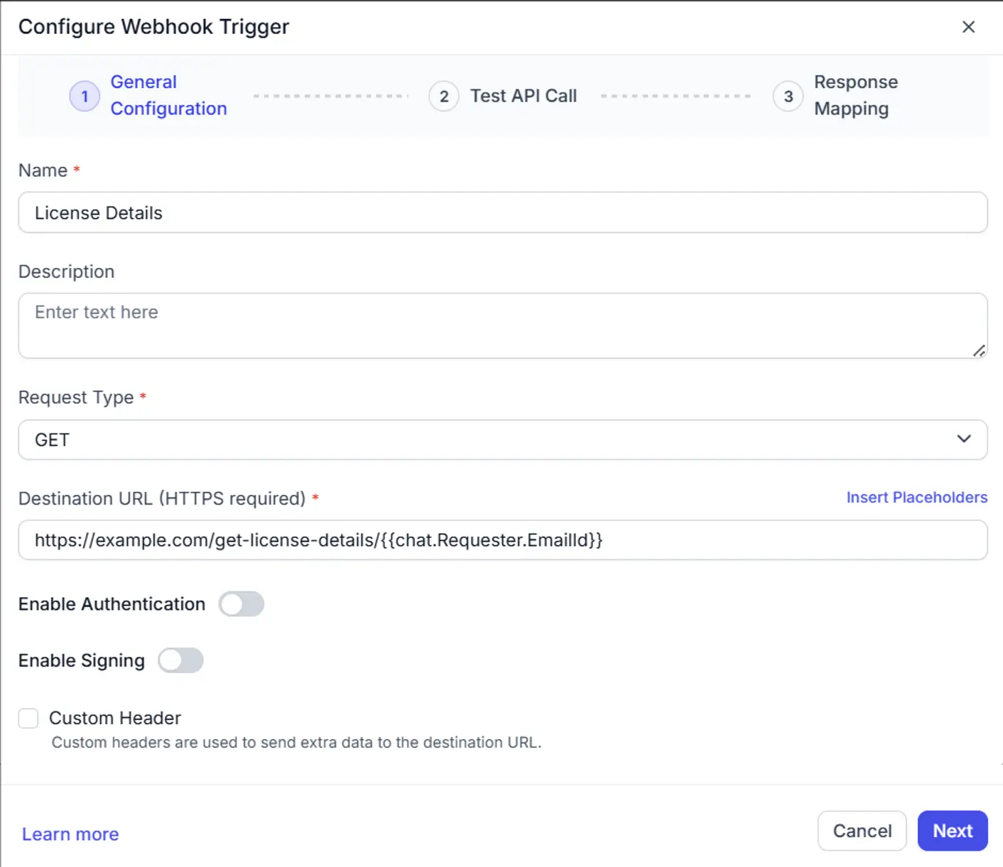 configure webhook tigger