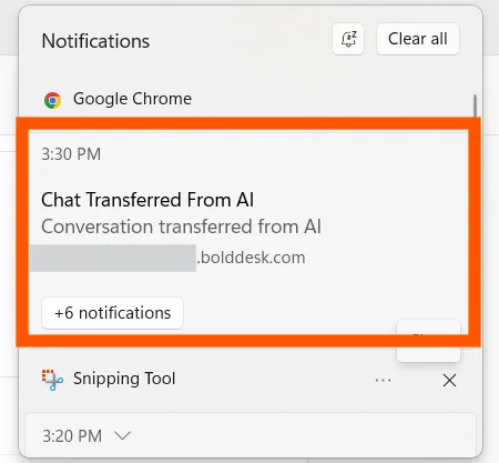 Push notifications for AI-to-agent transfers