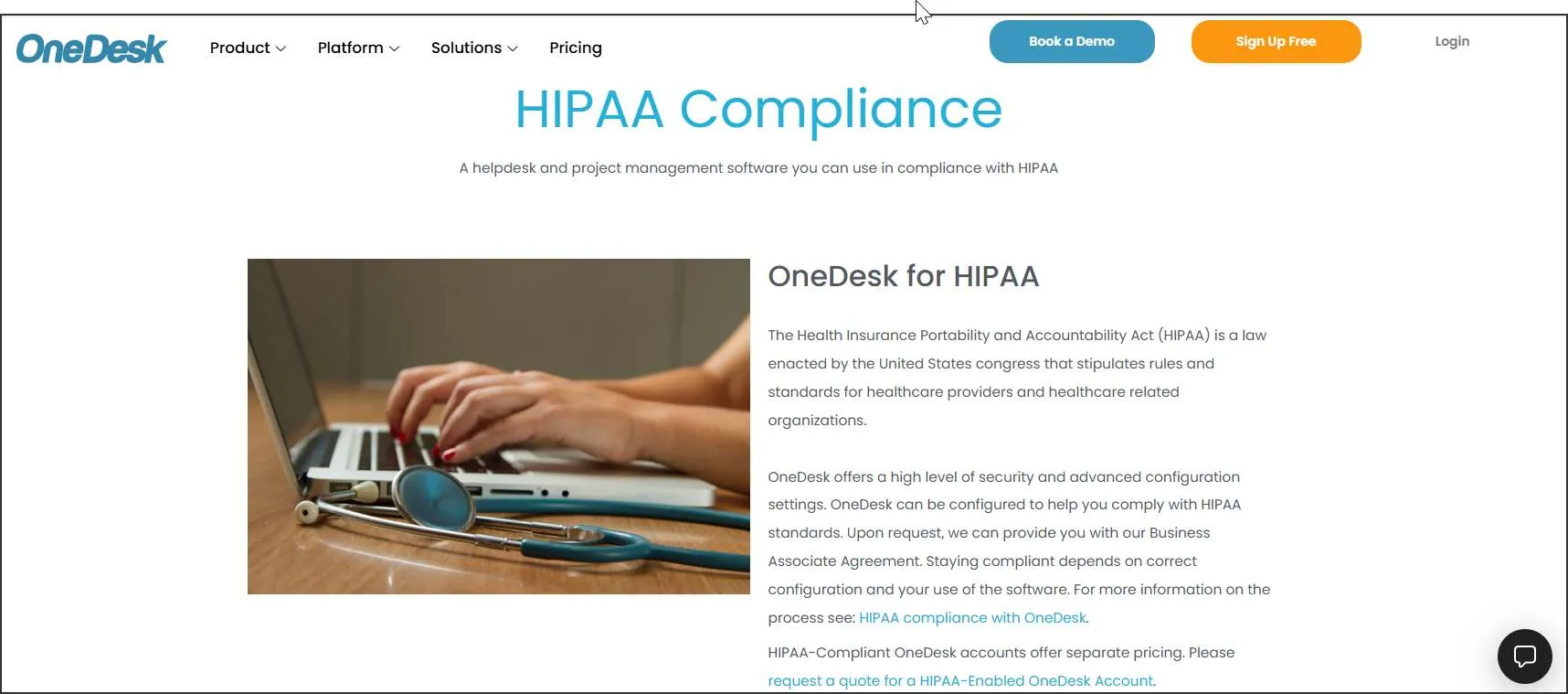 OneDesk HIPAA compliance help desk software designed for secure healthcare ticket management and patient data protection