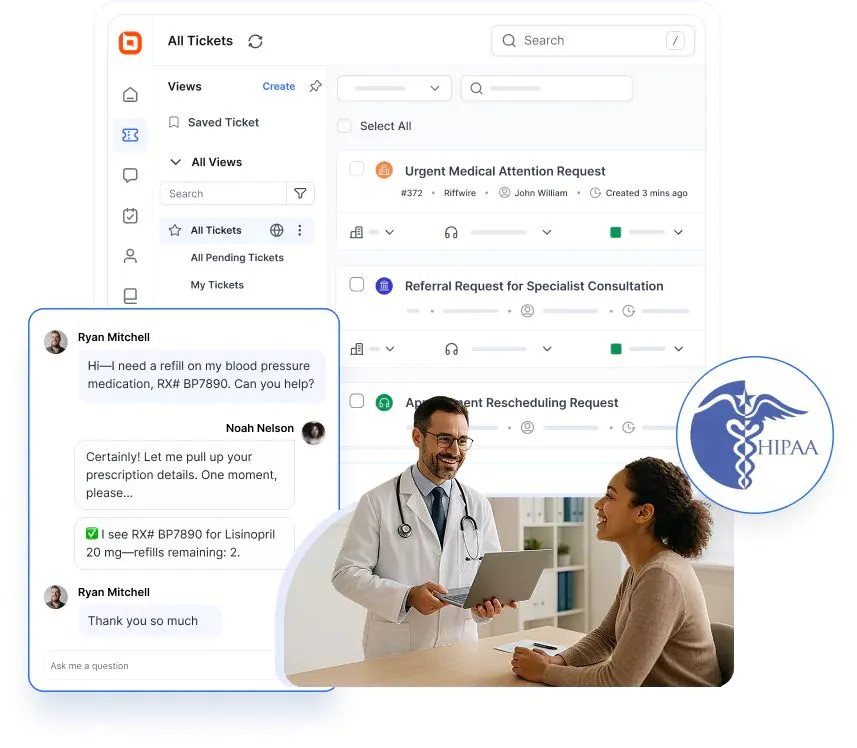 Secure healthcare help desk software managing patient support tickets with HIPAA compliance and protected health information