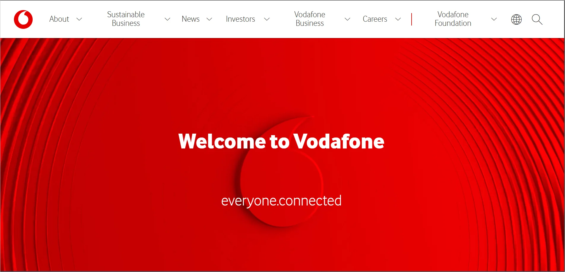 Screenshot image showing Vodafone home page
