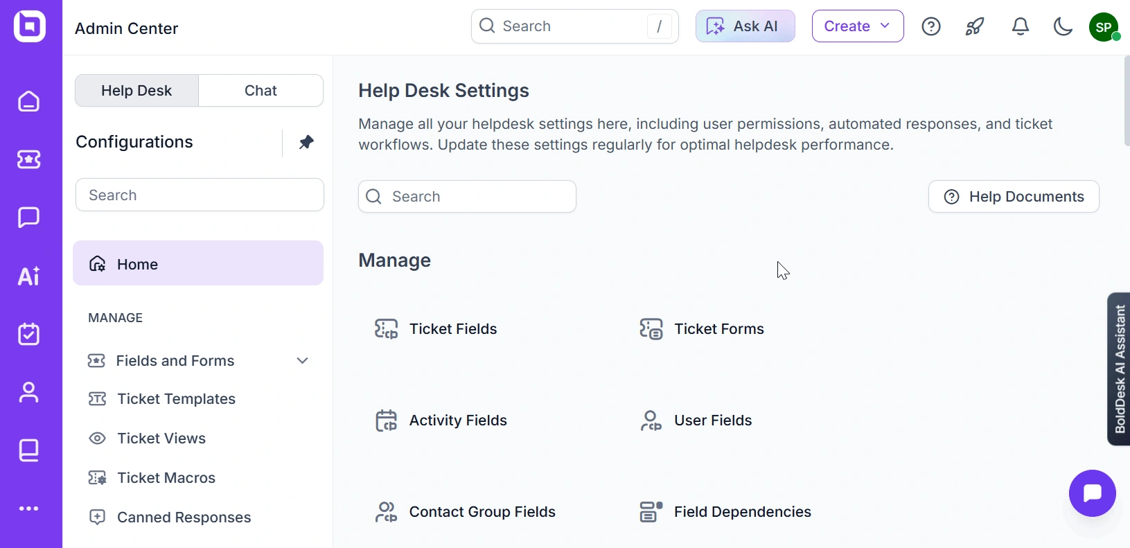 A step-by-step gif displaying how you can build AI agents in BoldDesk