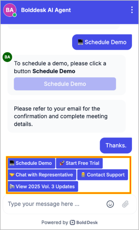 Sticky buttons in live chat