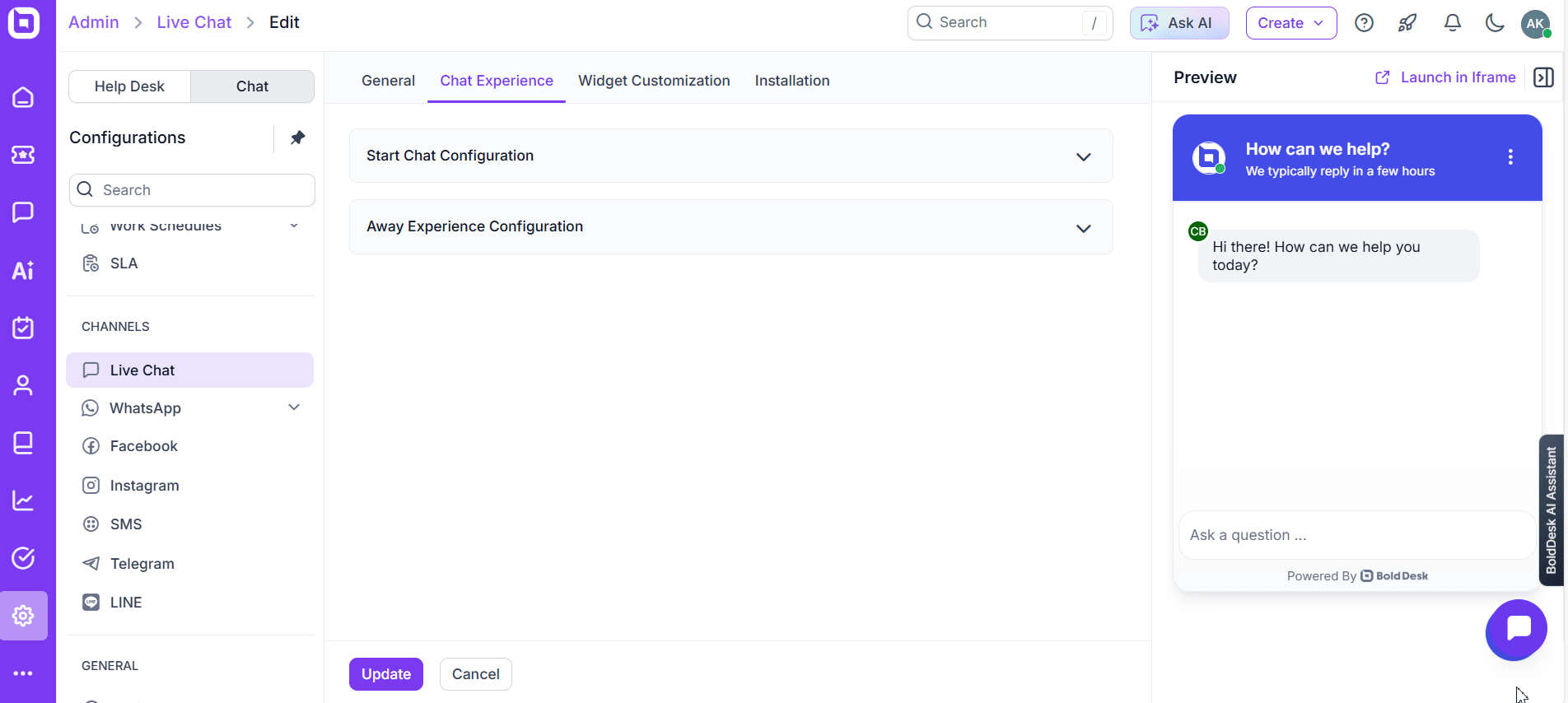 Customizable pre-chat form