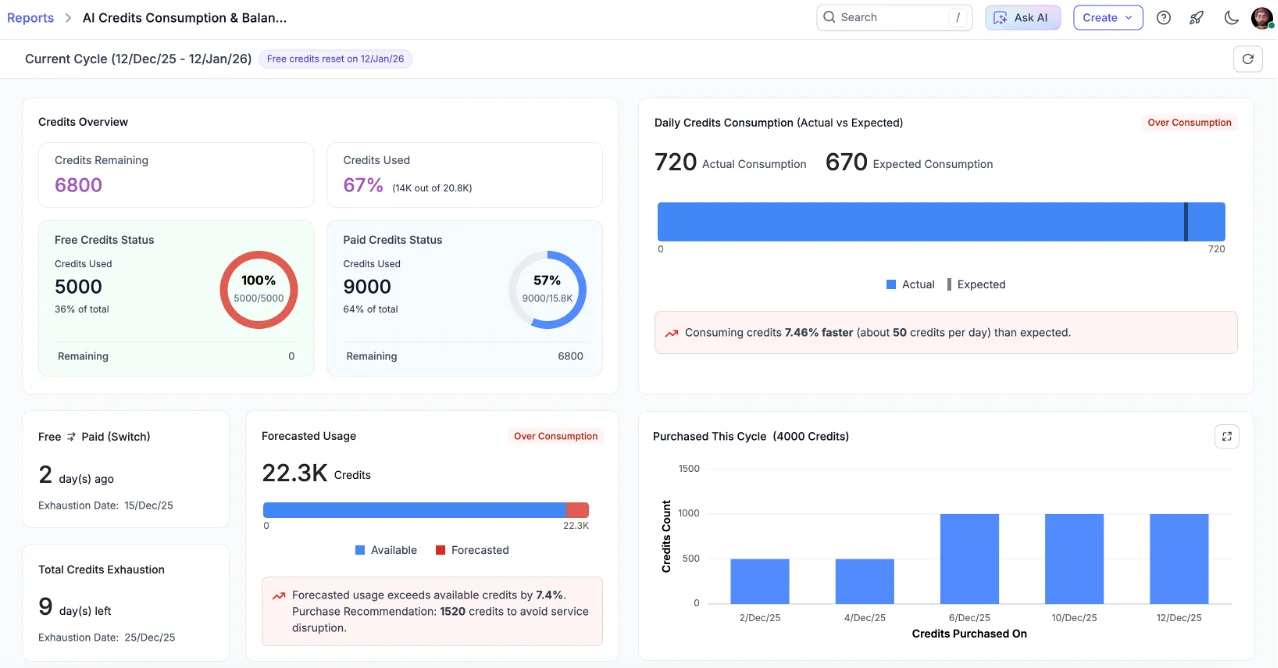 AI credits consumption and balance dashboard