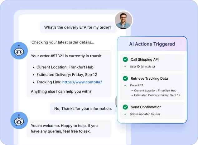 An illustration of AI Actions fetching real-time shipping data from CRM