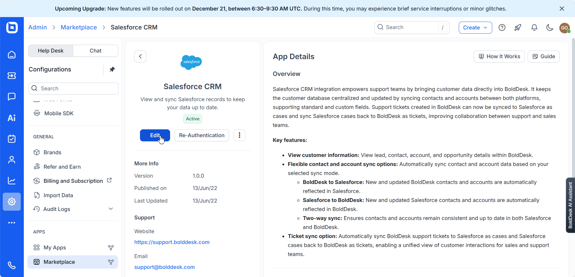 Salesforce two-way sync for tickets