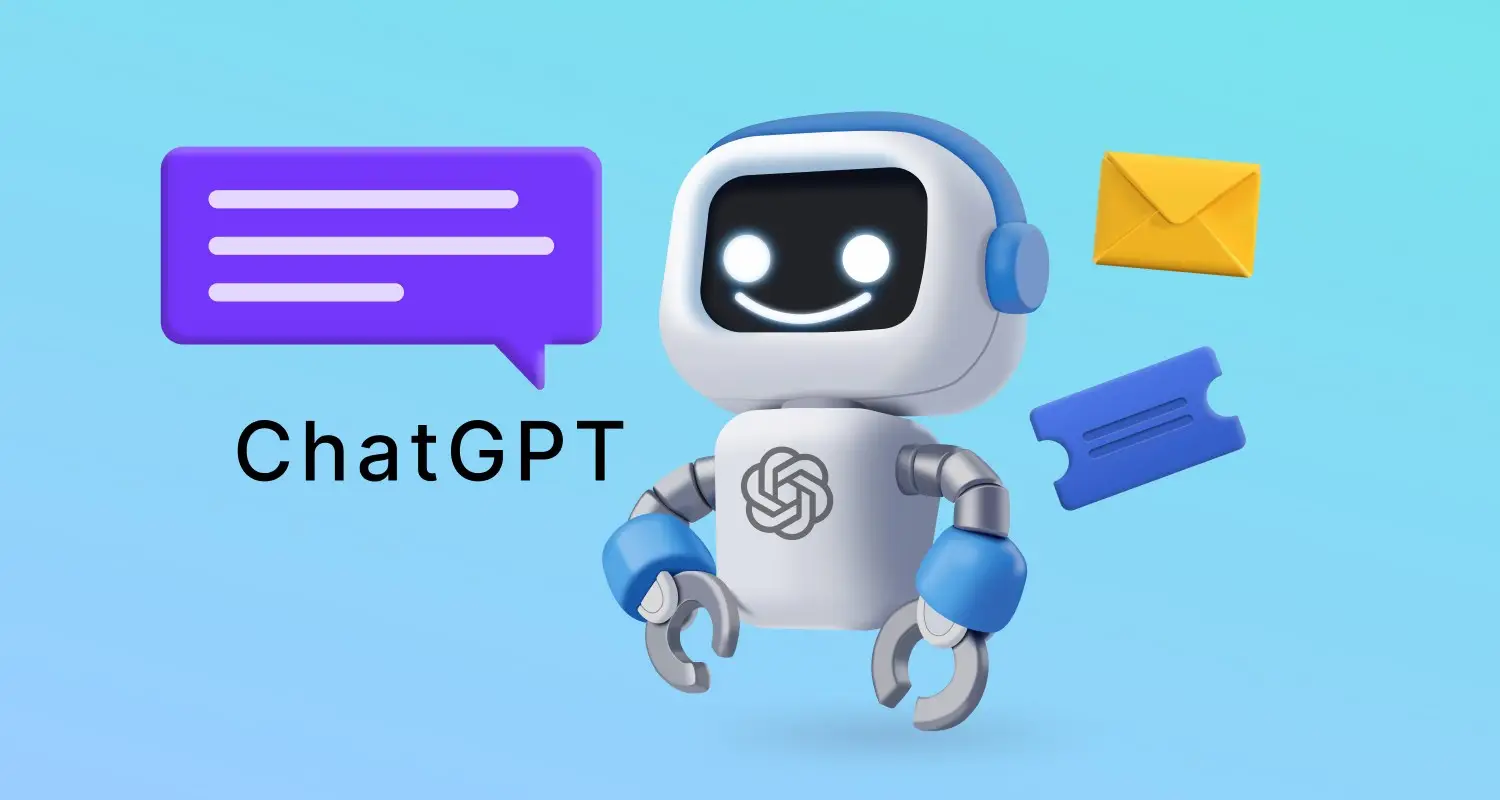 ChatGPT customer service illustration showing an AI assistant responding to messages and support inquiries